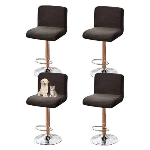 OwkHome Samt-Barhocker-Bezüge, 4er-Pack Mit Elastischer Unterseite, Quadratische Kneipenstuhl-Schonbezüge for Thekenhocker(Khaki,Set of 4) von OwkHome