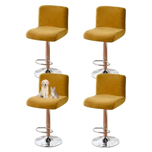 OwkHome Samt-Barhocker-Bezüge, 4er-Pack Mit Elastischer Unterseite, Quadratische Kneipenstuhl-Schonbezüge for Thekenhocker(Yellow,Set of 4) von OwkHome