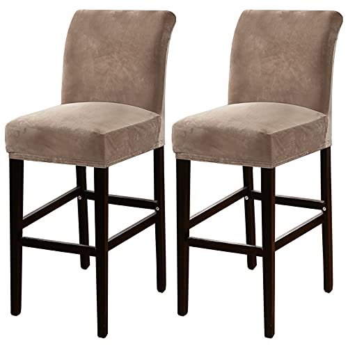 OwkHome Samt-Barhocker-Bezugsset, Elastischer Stretch-Schonbezug for Kneipenstühle – 2er-Pack(Taupe) von OwkHome