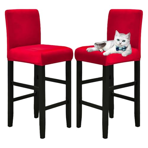 OwkHome Samt-Barhocker-Bezugsset Mit Rückenlehnen, Elastische Barhocker-Schonbezüge In Thekenhöhe(Red) von OwkHome