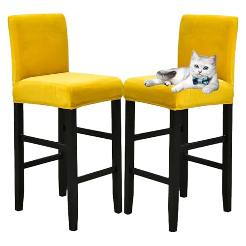 OwkHome Samt-Barhocker-Bezugsset Mit Rückenlehnen, Elastische Barhocker-Schonbezüge In Thekenhöhe(Yellow) von OwkHome