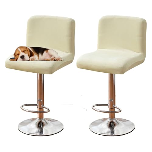OwkHome Samt-Barhocker-Schonbezüge Mit Rückenlehne, Elastisches Hussen-Set for Pub-Thekenhocker(Beige,2 Pack) von OwkHome