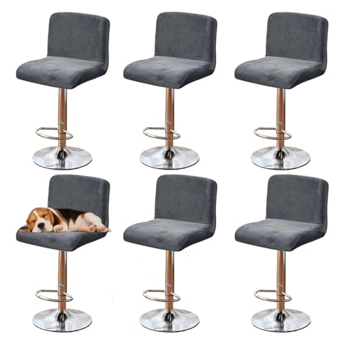 OwkHome Samt-Barhocker-Schonbezüge Mit Rückenlehne, Elastisches Hussen-Set for Pub-Thekenhocker(Dark Gray,6 Pack) von OwkHome