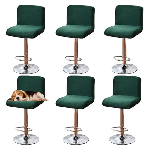 OwkHome Samt-Barhocker-Schonbezüge Mit Rückenlehne, Elastisches Hussen-Set for Pub-Thekenhocker(Green,6 Pack) von OwkHome