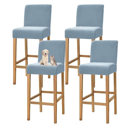OwkHome Samt-Barhocker-Schonbezüge Mit Rückenlehne – Wiederverwendbare Kneipenhocker-Schutzhüllen(Light Blue,Set of 4) von OwkHome