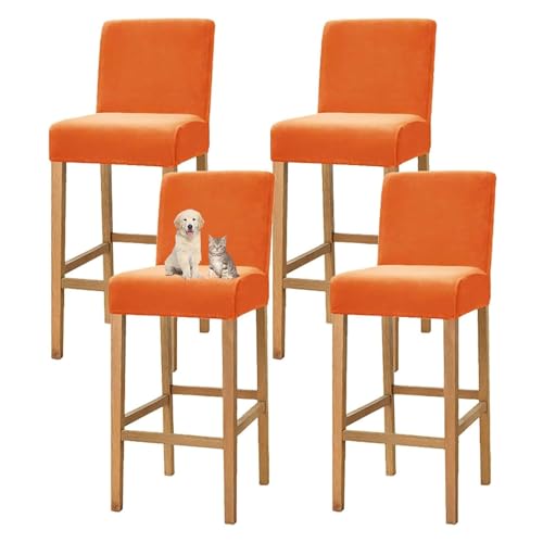 OwkHome Samt-Barhocker-Schonbezüge Mit Rückenlehne – Wiederverwendbare Kneipenhocker-Schutzhüllen(Orange,Set of 4) von OwkHome