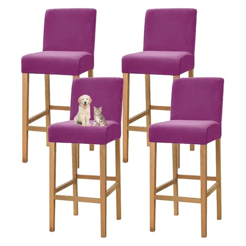 OwkHome Samt-Barhocker-Schonbezüge Mit Rückenlehne – Wiederverwendbare Kneipenhocker-Schutzhüllen(Purple,Set of 4) von OwkHome