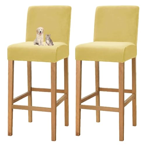OwkHome Samt-Barhocker-Schonbezüge Mit Rückenlehne – Wiederverwendbare Kneipenhocker-Schutzhüllen(Yellow,Set of 2) von OwkHome