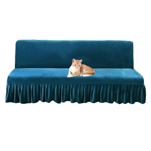 OwkHome Samt-Futonbezug Mit Rock, Stretch-Schonbezug for Armlose Schlafsofas(Blue 1,Large) von OwkHome