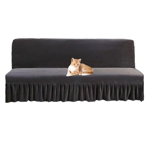 OwkHome Samt-Futonbezug Mit Rock, Stretch-Schonbezug for Armlose Schlafsofas(Dark Gray,Large) von OwkHome