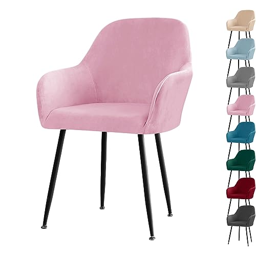 OwkHome Samt-Schonbezüge for Esszimmerstühle Mit Gebogener Rückenlehne Und Armlehnen – Stretch-Schutzbezug for Wohnzimmer, Küche, Büro(Pink 1pcs) von OwkHome