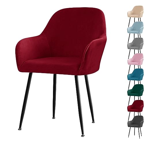 OwkHome Samt-Schonbezüge for Esszimmerstühle Mit Gebogener Rückenlehne Und Armlehnen – Stretch-Schutzbezug for Wohnzimmer, Küche, Büro(Red 1pcs) von OwkHome