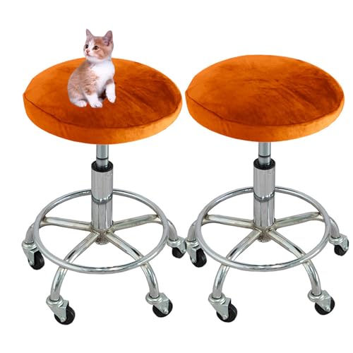 OwkHome Samt-Stretch-Bezüge for Runde Barhocker, 2er-Set, rutschfeste Sitzschoner(Orange) von OwkHome