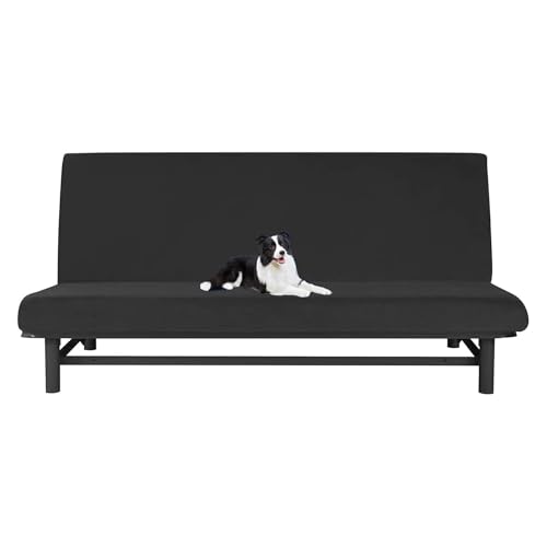 OwkHome Samt-Stretch-Futonbezug Ohne Armlehnen, Waschbarer Schonbezug for Schlafsofa(Black) von OwkHome