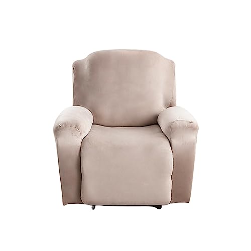 OwkHome Samt-Stretch-Liegestuhl-Schonbezug Mit Taschen, 4-teiliger Rutschfester Möbelbezug(Khaki) von OwkHome