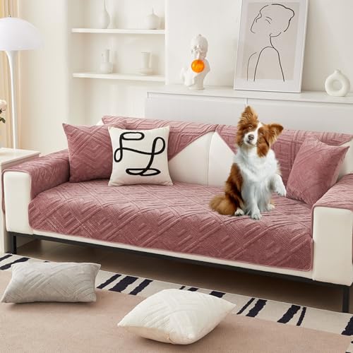 OwkHome Samt rutschfeste Sofabezug for Sektionssofas, Waschbar, Möbelschutz for L-Form(Pink,70 * 120cm) von OwkHome