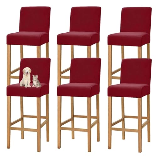 OwkHome Samtbezüge for Barhocker In Thekenhöhe Mit Rückenlehne, Elastisches Schonbezug-Set for Esszimmer(Burgundy,6 Pack) von OwkHome
