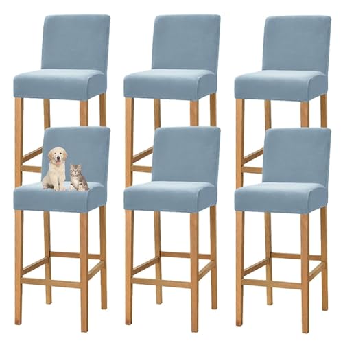 OwkHome Samtbezüge for Barhocker In Thekenhöhe Mit Rückenlehne, Elastisches Schonbezug-Set for Esszimmer(Light Blue,6 Pack) von OwkHome