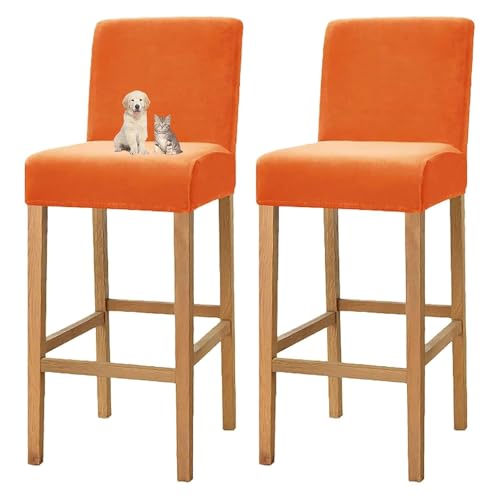 OwkHome Samtbezüge for Barhocker In Thekenhöhe Mit Rückenlehne, Elastisches Schonbezug-Set for Esszimmer(Orange,2 Pack) von OwkHome