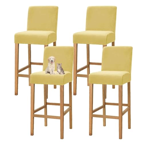 OwkHome Samtbezüge for Barhocker In Thekenhöhe Mit Rückenlehne, Elastisches Schonbezug-Set for Esszimmer(Yellow,4 Pack) von OwkHome