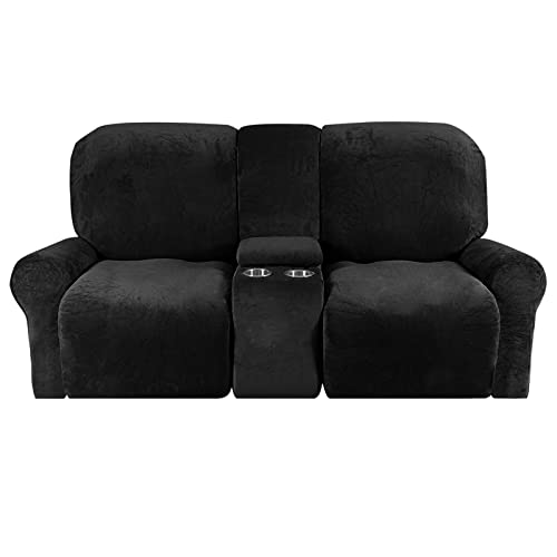 OwkHome Samtbezug for Zweisitzer-Liegestuhl Mit Mittelkonsole – Rutschfester Stretchschutz(Black) von OwkHome