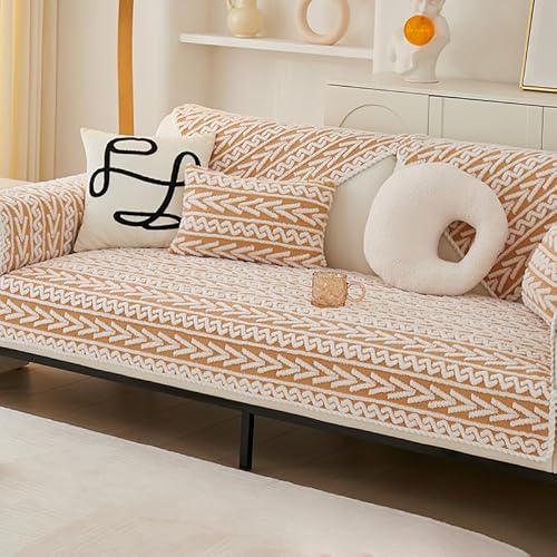 OwkHome Samtsofabezug Mit 3D-Textur, Verdickter Anti-Rutsch-Couchbezug, Plüsch-Möbelschutz-Schonbezug, Haustierresistent(Orange,Pillow11.8 * 19.7in) von OwkHome