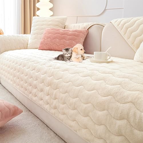 OwkHome Samtsofabezug Mit Rutschfester Unterseite, Waschbarer Sofabezug for Sitzgruppen, Haustierfreundlich(Cream,70 * 90cm/27.6 * 35.4in) von OwkHome