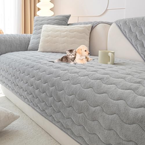 OwkHome Samtsofabezug Mit Rutschfester Unterseite, Waschbarer Sofabezug for Sitzgruppen, Haustierfreundlich(Grey,70 * 70cm/27.6 * 27.6in) von OwkHome