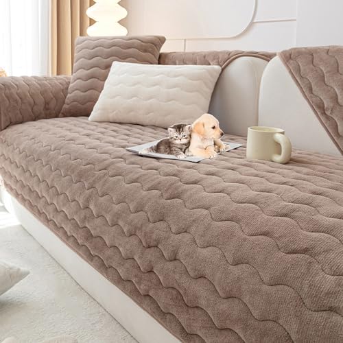 OwkHome Samtsofabezug Mit Rutschfester Unterseite, Waschbarer Sofabezug for Sitzgruppen, Haustierfreundlich(Khaki,90 * 160cm/35.4 * 63in) von OwkHome