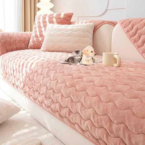 OwkHome Samtsofabezug Mit Rutschfester Unterseite, Waschbarer Sofabezug for Sitzgruppen, Haustierfreundlich(Pink,90 * 90cm/35.4 * 35.4in) von OwkHome
