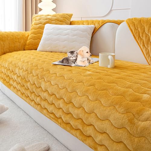 OwkHome Samtsofabezug Mit Rutschfester Unterseite, Waschbarer Sofabezug for Sitzgruppen, Haustierfreundlich(Yellow,70 * 70cm/27.6 * 27.6in) von OwkHome