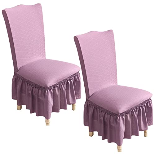 OwkHome Seersucker Stretch-Stuhlhussen Mit Rock, Waschbar, 2er-Set(Purple,8 Pieces) von OwkHome