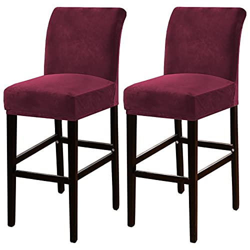 OwkHome Sitzbezüge Aus Samt for Barhocker, Dehnbar, Waschbar, Rund, Barhocker-Schutzset(Red Wine,2PCS) von OwkHome
