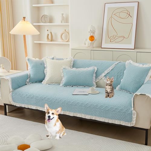 OwkHome Sofabezug Aus Baumwoll-Jacquard for 2-4-Sitzer-Couches, Rutschfester, Waschbarer Möbelschutz(Blue,90 * 210cm/35.4 * 83in) von OwkHome