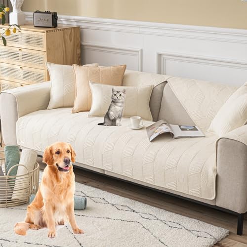 OwkHome Sofabezug Aus Baumwollcord, rutschfest, Haustierfreundlich, Möbelschutz(Beige,110 * 180cm/43 * 71in) von OwkHome