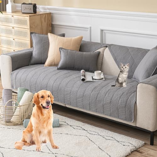 OwkHome Sofabezug Aus Baumwollcord, rutschfest, Haustierfreundlich, Möbelschutz(Grey,70 * 70cm/27.6 * 27.6in) von OwkHome