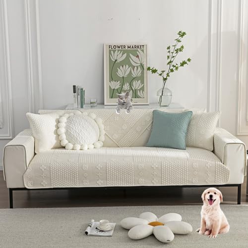 OwkHome Sofabezug Aus Baumwolle – Rutschfester, Waschbarer Schonbezug for Sofas Mit Mehreren Kissen, Moderner Schutz(Beige,90 * 210cm/35.4 * 83in) von OwkHome