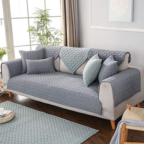 OwkHome Sofabezug Aus Baumwolle for Sektionssofas, Verdickter, Rutschfester, Waschbarer Möbelschutz(Grey,90 * 180cm/35.4 * 71in) von OwkHome