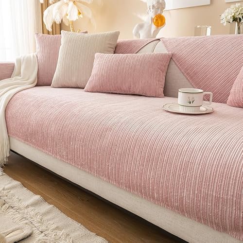 OwkHome Sofabezug Aus Chenille-Spitze for Anbausofas, Rutschfester, Waschbarer, Haustierfreundlicher Möbelschutz(Pink,70 * 90cm/27.6 * 35.4in) von OwkHome
