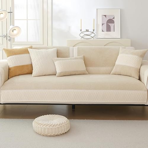 OwkHome Sofabezug Aus Cord, Rutschfester Schonbezug Im Patchwork-Design, Kratzfester Und Haustierbeständiger Möbelschutz(Beige,70 * 150cm/27.6 * 59in) von OwkHome