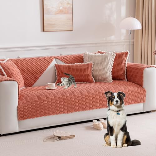 OwkHome Sofabezug Aus Cord Mit Rutschfestem Design, Minimalistischer L-förmiger Schonbezug(Orange,70 * 180cm/27.6 * 71in) von OwkHome