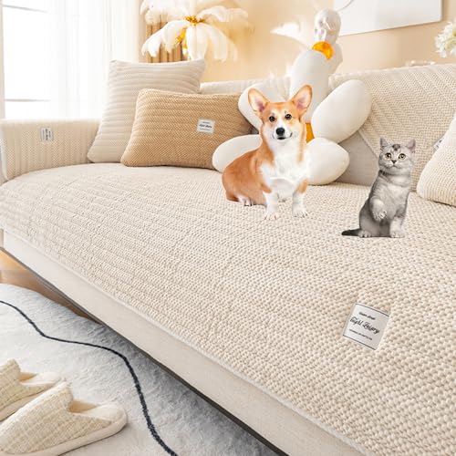 OwkHome Sofabezug Aus Cord for Anbausofas – Schutzbezug Aus Weichem Stoff for Möbel Mit 2, 3 Oder 4 Kissen (kompatibel Mit L-Form)(Beige,70 * 70cm/27.6 * 27.6in) von OwkHome
