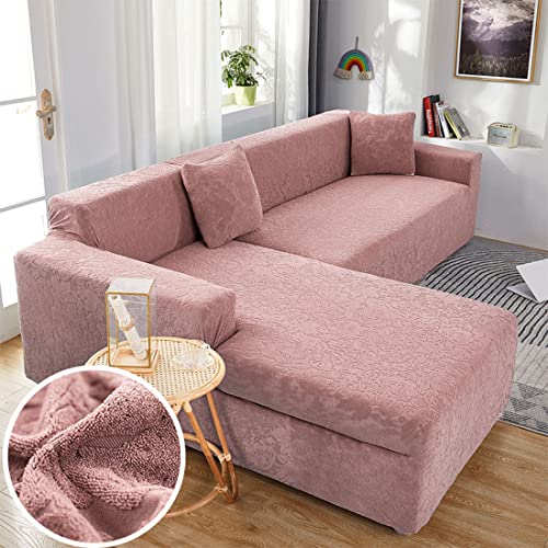 OwkHome Sofabezug Aus Einfarbigem Jacquard-Sektionssofa Mit Elastischer Basis(Deep Pink,4 Seater+4 Seater) von OwkHome