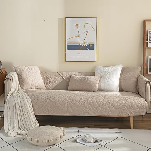 OwkHome Sofabezug Aus Gewaschener Baumwolle Im Ethno-Stil for Anbausofas, Rutschfester, Waschbarer Und Haustierfreundlicher Schutz(Khaki,70 * 150cm/27.6 * 59in) von OwkHome