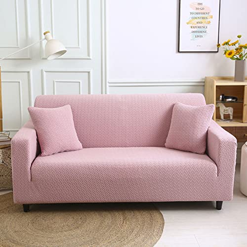 OwkHome Sofabezug Aus Jacquard-Stoff Mit Elastischem Rock, Universeller, Dehnbarer, Waschbarer Couchbezug – 4-Sitzer(Pink,3 Seater(190-230cm)) von OwkHome