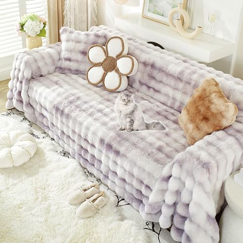 OwkHome Sofabezug Aus Kaninchenfellimitat for Sofagarnituren, Rutschfester, Waschbarer Möbelschutz Aus Plüsch(Purple,180 * 360cm/71 * 141.7in) von OwkHome