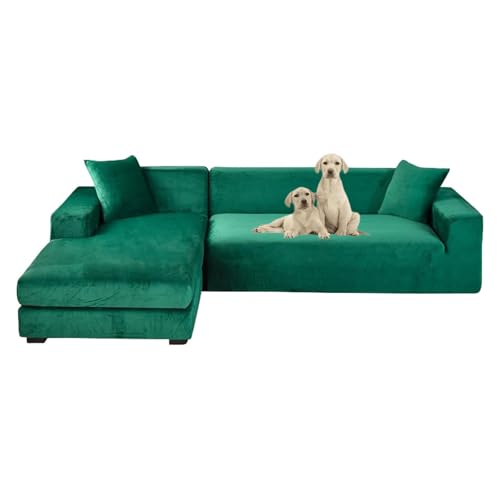 OwkHome Sofabezug Aus Samt, Stretch, L-förmig, Möbelschutz, Haustierbeständig(Green,4+4 Seater) von OwkHome