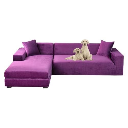 OwkHome Sofabezug Aus Samt, Stretch, L-förmig, Möbelschutz, Haustierbeständig(Purple,4+3 Seater) von OwkHome