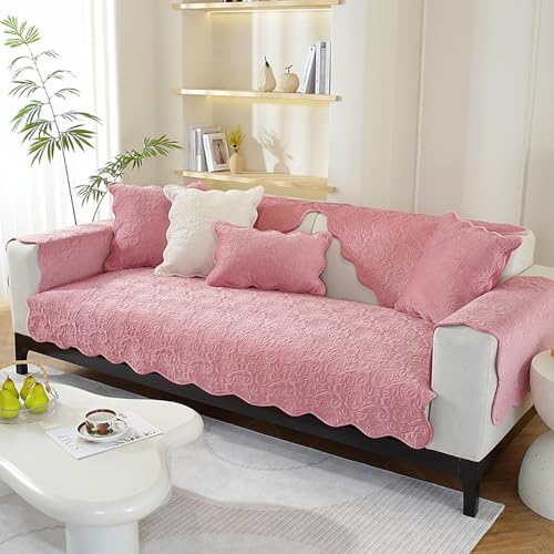 OwkHome Sofabezug Aus Samt Mit Wellenkante Und Rutschfestem Griff, Schutz for Haustiermöbel, Weicher, Verdickter Couchbezug, Grün, 70 X 210 cm(Pink,110 * 240cm/43 * 94.5in) von OwkHome