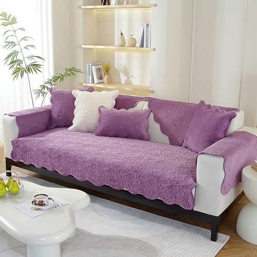 OwkHome Sofabezug Aus Samt Mit Wellenkante Und Rutschfestem Griff, Schutz for Haustiermöbel, Weicher, Verdickter Couchbezug, Grün, 70 X 210 cm(Purple,90 * 210cm/35.4 * 83in) von OwkHome